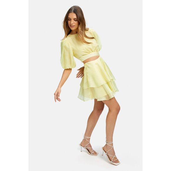 Bardot Enya Organza Mini Dress in Sunshine 4 New Womens Cut out - Picture 10 of 11